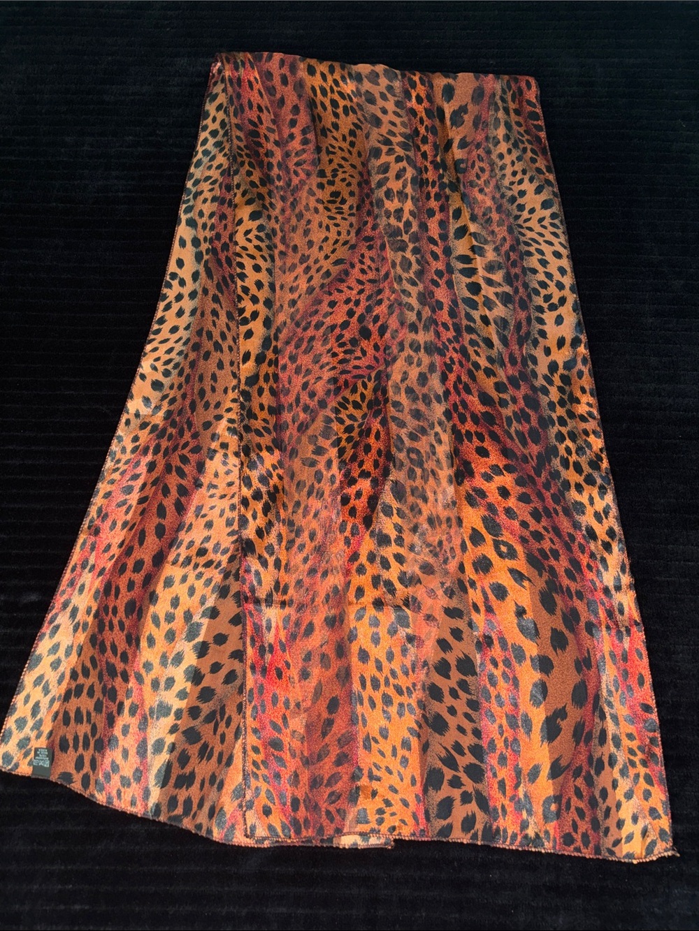 Leopard Print Satin Scarf - Rust & Black